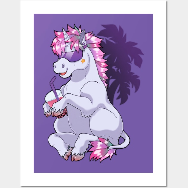 Funky Unicorn with boba tea Wall Art by Grethe_B